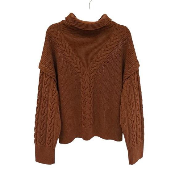 La Ligne Cable Bastien Sweater Rust Brown Merino Wool Half Zip Size XL Soft - Picture 10 of 14